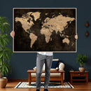Brown World Map Canvas Print – Modern Travel Map Wall Art,