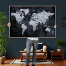 Black World Map Canvas Print – Detailed Map for Couples and