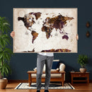 Blue Watercolor World Map Canvas Print – Framed Modern Wall