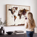 Blue Watercolor World Map Canvas Print – Framed Modern Wall