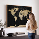 Beige World Map Canvas Wall Art Print, Minimal Black and