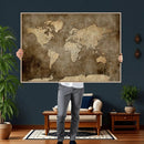 Dark Vintage World Map Canvas Wall Art Print, Antique Map