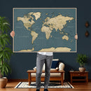 Minimal Vintage World Map Canvas Wall Art Print, Neutral