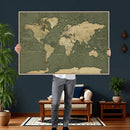 Large World Map Canvas Wall Art Print for Study Room Decor -