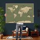 Vintage World Map Canvas Wall Art Print, Classic Global Map