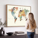 Framed World Map Wall Art Canvas Print for Living Room and