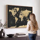 Vintage Blue and Brown World Map Canvas Wall Art – Framed