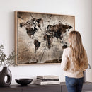 Black and White World Map Canvas Print – Framed Wall Art for