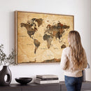 Navy Blue and Gold World Map Canvas Print – Framed Luxury