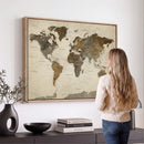 Vintage World Map Canvas Wall Art – Framed Travel Map for