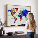 Vintage World Map Canvas Wall Art – Framed Travel Map with