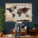 Custom Push Pin Map Wall Art Canvas Print – Personalized
