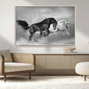 Wild Horses Wall Art Canvas Print – Framed Black and White