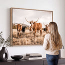 Texas Longhorn Cattle Wall Art Canvas Print, Sepia Western