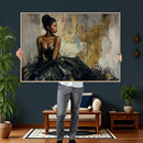 Black Woman Canvas Wall Art — Black Gold Gown Fashion Print by MyGreatCanvas | Canvas Wall Art Prints | Photo Prints & Wall Decor
