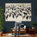 Longhorn Cattle Canvas Wall Art, Black White Stampede Ink by MyGreatCanvas | Canvas Wall Art Prints | Photo Prints & Wall Decor