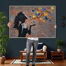 Urban Banksy Butterfly Girl Wall Art Canvas Print, Framed by MyGreatCanvas | Canvas Wall Art Prints | Photo Prints & Wall Decor