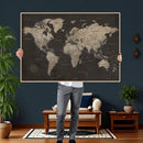 World Map Canvas Wall Art Dark Charcoal Antique Tan Detailed by MyGreatCanvas | Canvas Wall Art Prints | Photo Prints & Wall Decor