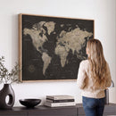 Custom World Map with Pins Canvas Wall Art Dark Charcoal