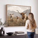 Rustic Texas Longhorn Cow Canvas Wall Art Print, Rustic Farm Animal Photography Print, Farmhouse Country Decor, Western Ranch Art