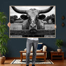 Black White Texas Longhorn Bull Canvas Wall Art, Western Ranch Cattle Photography Print, Rustic Farmhouse Cowboy Decor Artwork by MyGreatCanvas | Canvas Wall Art Prints | Photo Prints & Wall Decor