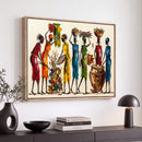African Folk Art Canvas Wall Art, Colorful African Women Village Painting Print, Tribal Ethnic Home Decor, Vibrant African Art, Living Room