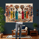 African Folk Art Canvas Wall Art, Colorful African Women Village Painting Print, Tribal Ethnic Home Decor, Vibrant African Art, Living Room by MyGreatCanvas | Canvas Wall Art Prints | Photo Prints & Wall Decor