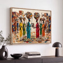 African Folk Art Canvas Wall Art, Colorful African Women Village Painting Print, Tribal Ethnic Home Decor, Vibrant African Art, Living Room