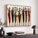 African Folk Art Canvas Wall Art, Colorful African Women Village Painting Print, Tribal Ethnic Home Decor, Vibrant African Art, Living Room