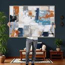 Blue Teal Abstract Canvas Wall Art, Modern Textured Painting Print, Navy Orange White Contemporary Art, Neutral Living Room Decor, Office Art by MyGreatCanvas | Canvas Wall Art Prints | Photo Prints & Wall Decor