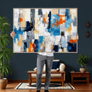 Blue Teal Abstract Canvas Wall Art, Modern Textured Painting Print, Navy Orange White Contemporary Art, Neutral Living Room Decor, Office Art by MyGreatCanvas | Canvas Wall Art Prints | Photo Prints & Wall Decor