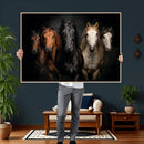 Horse Wall Art Canvas Print, Wild Horses Portrait Photography, Dramatic Equestrian Decor, Black Brown White Horse Herd, Rustic Ranch Art