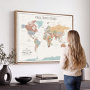 Personalized Push Pin World Map Canvas – Custom Framed