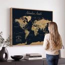 Custom Push Pin World Map Wall Canvas Print – Personalized