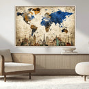 World Map Canvas Print – Vintage Blue and Gold World Map