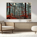 Autumn Forest Wall Art – Enchanting Red Leaves Canvas Print,