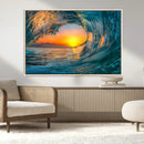 Ocean Wave Sunset Wall Art | Large Coastal Wave Canvas Print