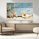 Seashells on Rustic Wooden Background, Seashells Wall Art