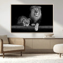 Large Black and White Lion Couple Wall Art Canvas Print –