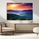 Beautiful Sunset over Hills Forest Landscape Canvas Wall Art