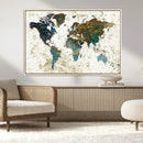 Vintage World Map Wall Art Canvas Print, Framed Rustic Earth