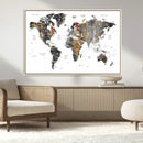 Modern Metallic World Map Canvas Wall Art – Framed