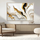 Gold Waves on Pure White Canvas – Gold Abstract Art for