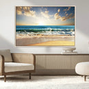 Golden Sunset Beach Triptych Canvas Wall Art for Living Room