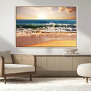 Sunset Beach Wall Art - 3-Panel Framed Canvas Print, Ready