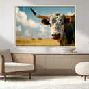 Longhorn in the Prairie - Stunning Ranch-Style Triptych Wall