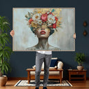 Golden Petal Wall Art Canvas Print - Silhouette Woman Wall