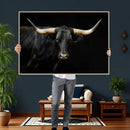 Black Bull Wall Art – Majestic Longhorn Canvas Print with