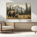 Rustic Grizzly 399 Bear Family Wall Art Canvas Print