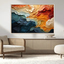 Blue Orange Abstract Wave Wall Art Canvas Print, Framed Blue